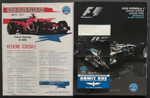 2006 Indianapolis Speedway US Grand Prix Ticket + Program Michael Schmacher Wins Cover