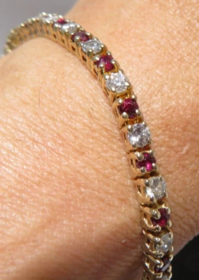 14K YG RUBY & DIAMOND TENNIS BRACELET 7" LONG DIA. 2.00 tcw 13.0 grams(AI-2090) - Image 1 of 4