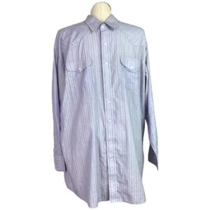 Panhandle Slim Shirt Men 18.5 36 Blue Western Striped Pearl Snap Long Sleeve - Picture 1 of 6