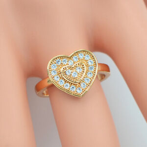 Fashion Women Gold Plated Micro Pave Cubic Zirconia CZ Love Hearts Eternity Ring
