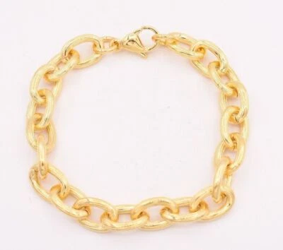 Pulseira de rolo oval texturizada corte diamante folheada a ouro amarelo 14K aço inoxidável - Imagem 1 de 4