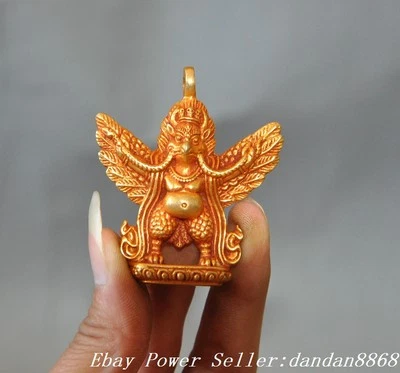 Old Tibet buddhism Bronze 24K Gold gilt Garuda bird eagle buddha Pendant amulet  - Image 1 of 4