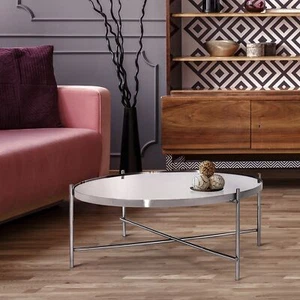 Couchtisch Wohnzimmertisch Glasplatte Metallgestell Chrom Ø 75 cm WOMO-DESIGN® - Bild 1 von 5