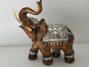 Elephant Trunk Up Resin Figurine with Decorative Ornate Blanket & Trim 5"x6" - Picture 1 of 6