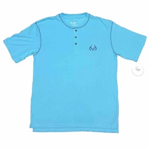 Realtree Short Sleeve T-Shirt Mens Large 3 Button Embroidered Logo Blue NEW NWT - Picture 1 of 12