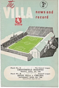 ASTON V CHELSEA / CHESTERFIELD RESERVES ~ APRIL 1950 - Bild 1 von 2