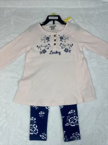 Lucky Brand Girls 2 Piece Top and Leggings Set Size 5 Pink and Blue Floral - Picture 1 of 6