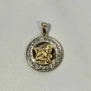 Ross Simons Sterling Silber 925 Cherub Engel rund durchbrochen bicolor Anhänger - Bild 1 von 4