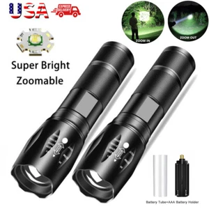 2PACK Super-Bright LED Tactical Flashlight Torch Zoomable Police Searchlight USA - Picture 1 of 12