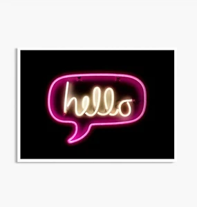 Hello Girls Bedroom Neon Print, Hello Pink Typography Poster, Teenagers Kids Art - Picture 1 of 7