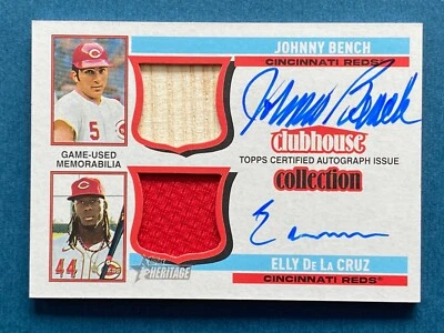 2025 HERITAGE * JOHNNY BENCH * ELLY DE LA CRUZ * #/d 7/10 * AUTO AUTOGRAPH RELIC - Image 1 of 4