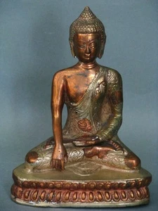 Große Skulptur Buddha Shakyamuni 20 cm Kupfer mit Messing Tibet China um 1960 - Bild 1 von 8