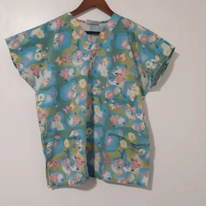MHD Scrubs Floral Print Scrub Top Size Medium V-Neck Pockets - Picture 1 of 6