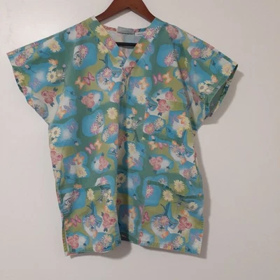 MHD Scrubs Floral Print Scrub Top Size Medium V-Neck Pockets - Image 1 of 4