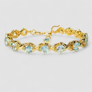 Captivating Baby Blue Aquamarine Bracelets & Charms 925 Sterling Silver 24K Gold - Picture 1 of 12