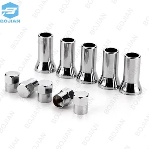 Silver Chrome Valve Stem Caps Covers 4x + Long Sleeve Chromies Car/Bicycle TR414 - Picture 1 of 6