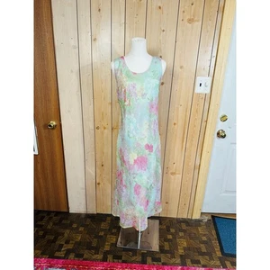 Vintage Retro Y2K Cottage Core Garten Party Pastell Blumen Seidig Maxi Sommerkleid - Bild 1 von 6