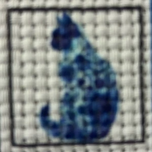 Blue Floral Cat Pre-Printed Aida Cross Stitch Kit - Picture 1 of 3