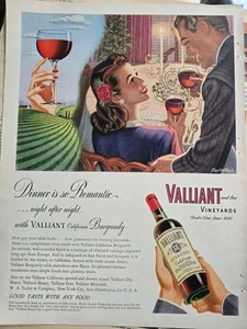 Valliant Son Vineyards Borgoña California 1946 vino cena romántica anuncio vintage  - Imagen 1 de 1