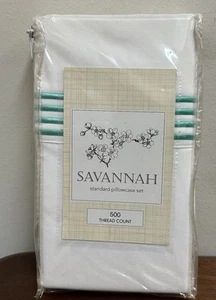 Savannah 500 Fäden Standard Kissenbezüge Baumwollmischung weiß grün seidig Streifen NEU - Bild 1 von 5