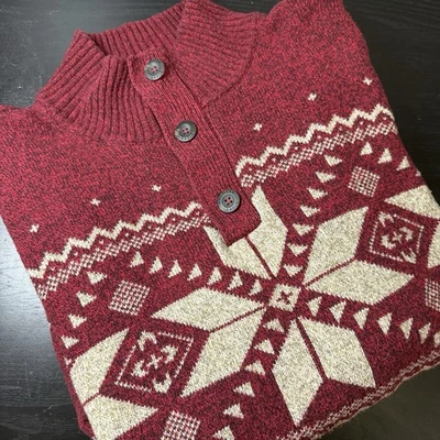 Suéter American Eagle Para Hombres XL Rojo Avena Cuello Alto Fair Isle Vacaciones Abuelo Foto 1 de 4
