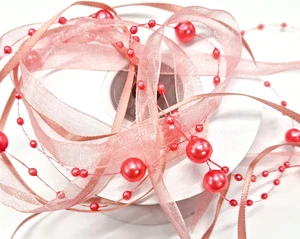 10m Schleifenband 3-teilig mit Organza und 4mm Perlen Dekoband Trendyband Perlen - Bild 1 von 1
