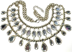Collar Joyería Vintage Oro Cuentas Babero Multi Cadena Transparente Encastrado Facetado 74 - Imagen 1 de 1