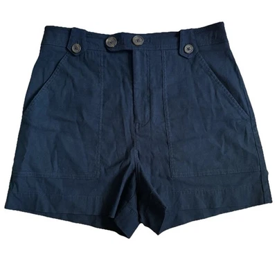 Pantalones Cortos Anthropologie Maeve Negros Elena Cintura Alta Mezcla de Lino Talla 8 Foto 1 de 4