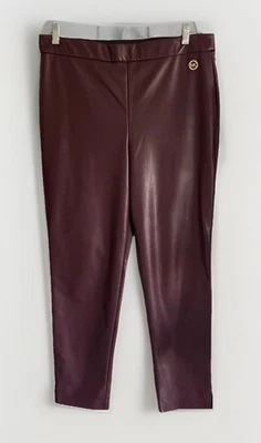 Michael Kors Faux Leather Pants Burgandy Women’s Sz L Soft EUC Logo Smooth - Image 1 of 4