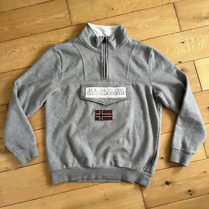 Napapijri Felpa Uomo Grigio Medio 1/4 Zip Tasca Logo Pullover Cotone - Foto 1 di 11