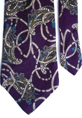IZOD Men's Silk Paisley Neck Tie Dark Purple Blue Green 4" x 57" - Image 1 of 2