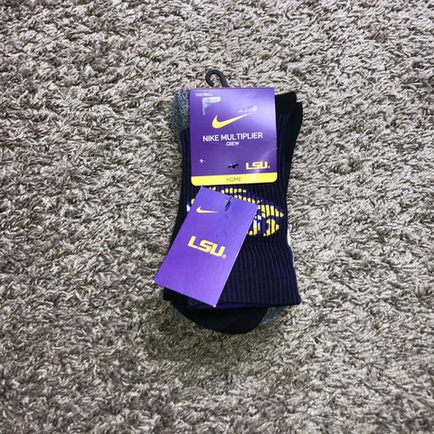 NIKE Multiplier LSU Tigers Football Crew Socks  Home & Away Mens Large (8-12) Cover