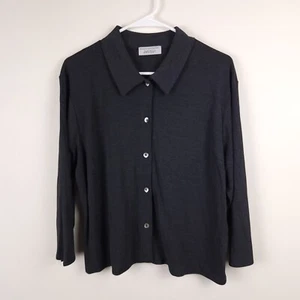 Lord & Taylor Shirt Women XL Gray Rayon Polyester Stretch Button Up Long Sleeve - Picture 1 of 11