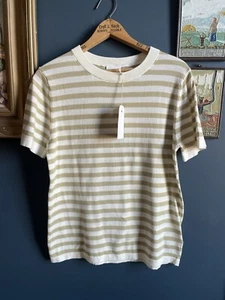 New NWT $95 FUB Striped  Woven 100% Organic Cotton T Shirt Top Size Medium - Picture 1 of 10