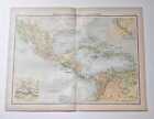 JOHN BARTHOLOMEW Original 1899 Colour Map: Mexico, Central America, West Indies