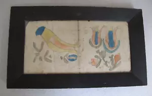 Antique Frakturs Hand Painted Birds and Tulips Folk Art Pennyslvania 2 Sided - Picture 1 of 14