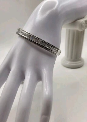 Signed 925 RL Ralph Lauren Sterling Silver Iced Baguette Cuff Bangle Bracelet  - Image 1 of 4