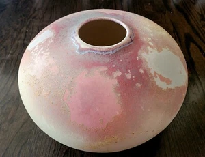 Tony Evans Postmodern Raku Pottery Vessel Vase Large 80's Pink Blue Vintage - Picture 1 of 12