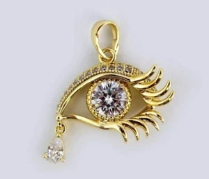 2Ct Round Cut Moissanite Diamond Crying Eye Shape Pendant 14K Yellow Gold Plated - Picture 1 of 8