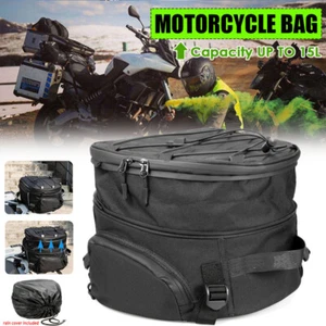 MOTO SISSY BAR VIAJE COLA ASIENTO EQUIPAJE BOLSA CASCO PAQUETE CON CUBIERTA DE LLUVIA 15L - Imagen 1 de 10