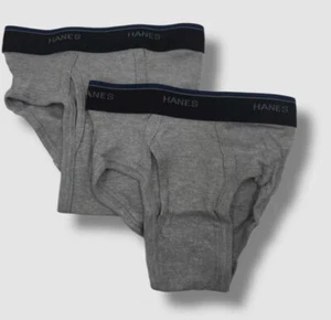 $27 Hanes Underwear Boys Gray Logo Cotton Tagless Briefs Tagless 2-Pack Size XS - Picture 1 of 1