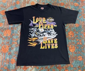 Vintage 1996 Harley Davidson LOUD PIPES SAVE LIVES T-shirt size medium MADE USA - Picture 1 of 6