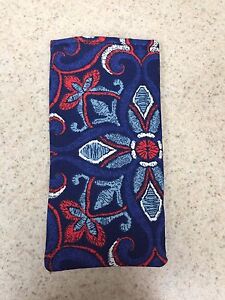 Sunglass / Eyeglass Soft Fabric Case - Red & White Abstract on Navy Blue - NEW!