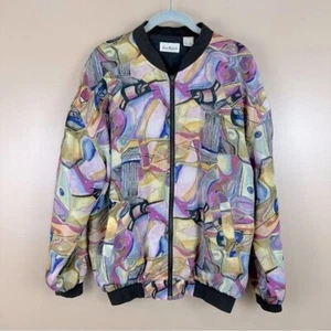 Vintage Sara Roberts Silk Bomber Jacket Multicolor Art To Wear Large - Picture 1 of 13