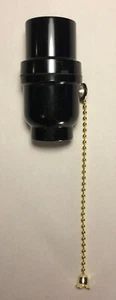 New Phenolic Bakelite Pull Chain Lamp Socket w/ Brass Chain, E26, #SO671 - Picture 1 of 4