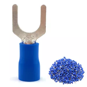 1000 × Blue 16-14 AWG 1/4" Stud Insulated Spade Fork Terminals Connectors SV2-6S - Picture 1 of 7