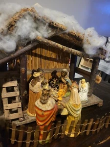 Vintage Christmas Manger Scene Nativity Italy Crèche Stable Jesus Born - Picture 1 of 12