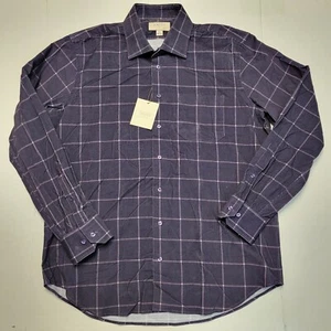 $250 NEW Hagen Box Check CORDUROY Button Sport Shirt CARMEL FIT Men's XL Purple - Picture 1 of 6