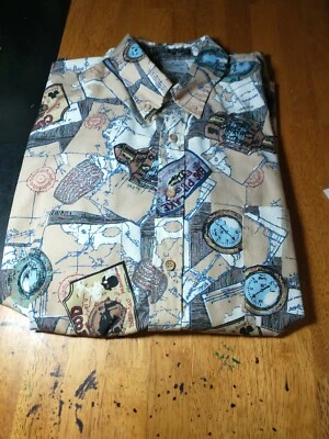 Мужская модная печать морской тип печати короткий рукав с карманом кнопка спереди рубашка L - Изображение 1 из 4