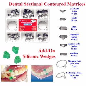 100pcs Dental Sectional Contoured Matrices Matrix Ring & 40 Add-On Wedges Kit - Picture 1 of 15
